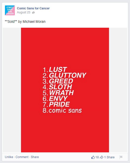 8 deadly sins comic sans facebook post